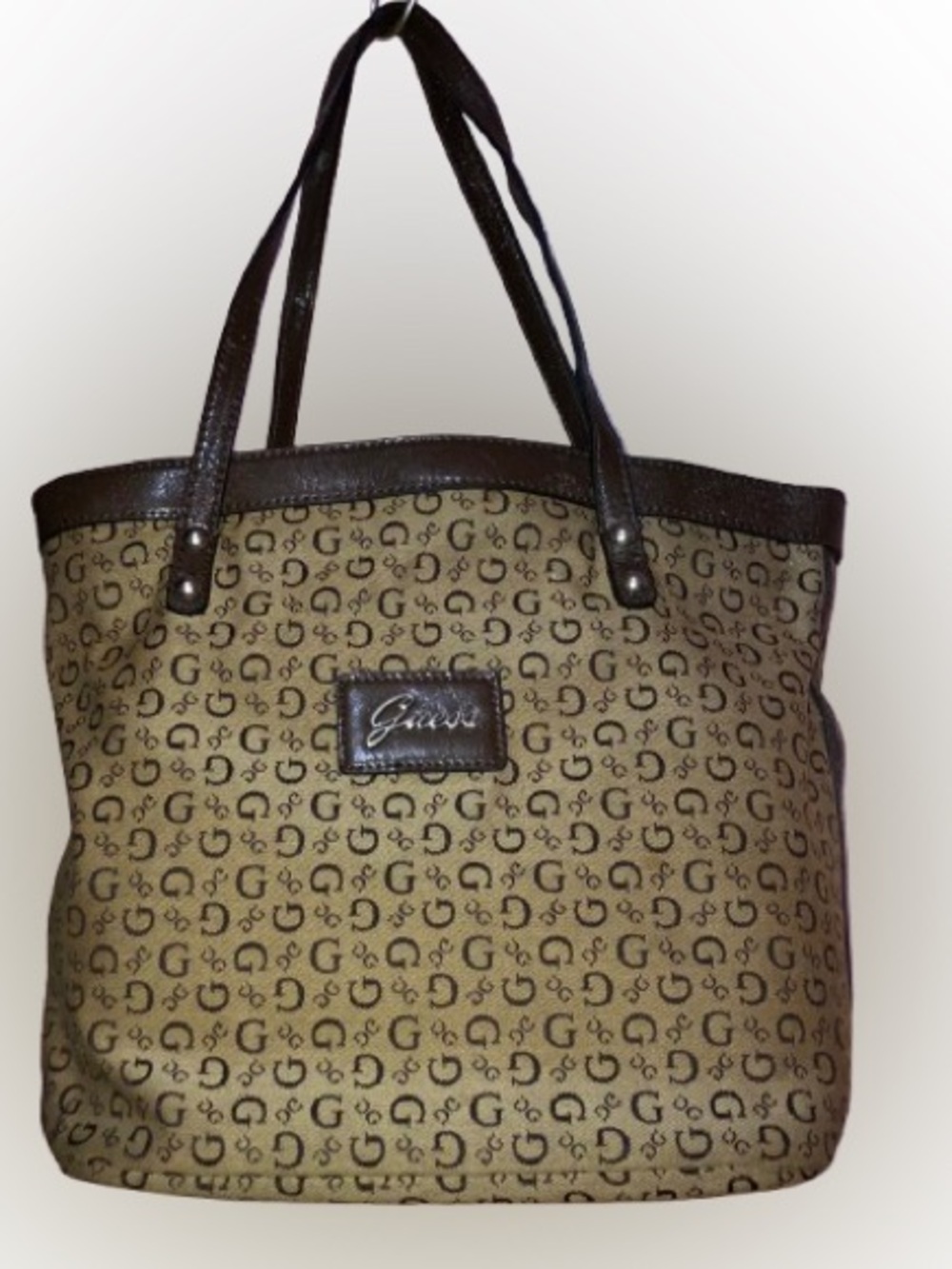 New with Tags Guess Vintage (2010s era) Tan/Brown Monogram Tote Logo Plaque
